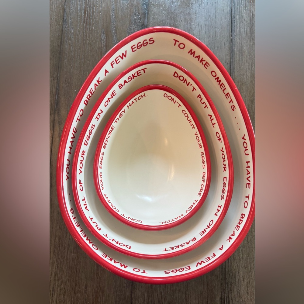 Red and White Egg-Shaped Mixing Bowls